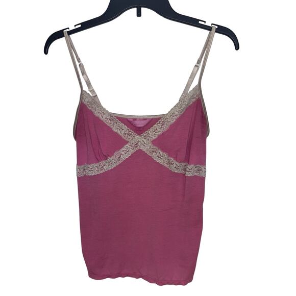 Victoria's Secret Tops - Y2K Victoria’s Secret Pink Lace Trim Babydoll Cami Coquette M Fairy Stretch